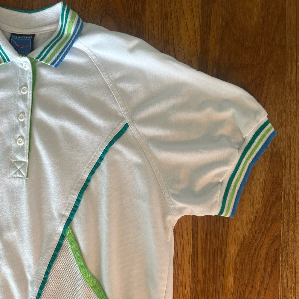 Jantzen tennis Polo Top with Blue & Green Trim and mesh pockets - Picture 3 of 11